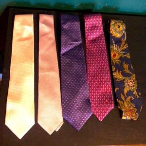 DESIGNER TIE LOT 5 Items pink blue purple GUCCI DIOR CELINE CHANEL